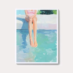 Woman Relaxing by Pool Painting | Summer Tranquility Wall Art Print | Impressionist Beach Home Decor | Colorful Vacation Digital Download