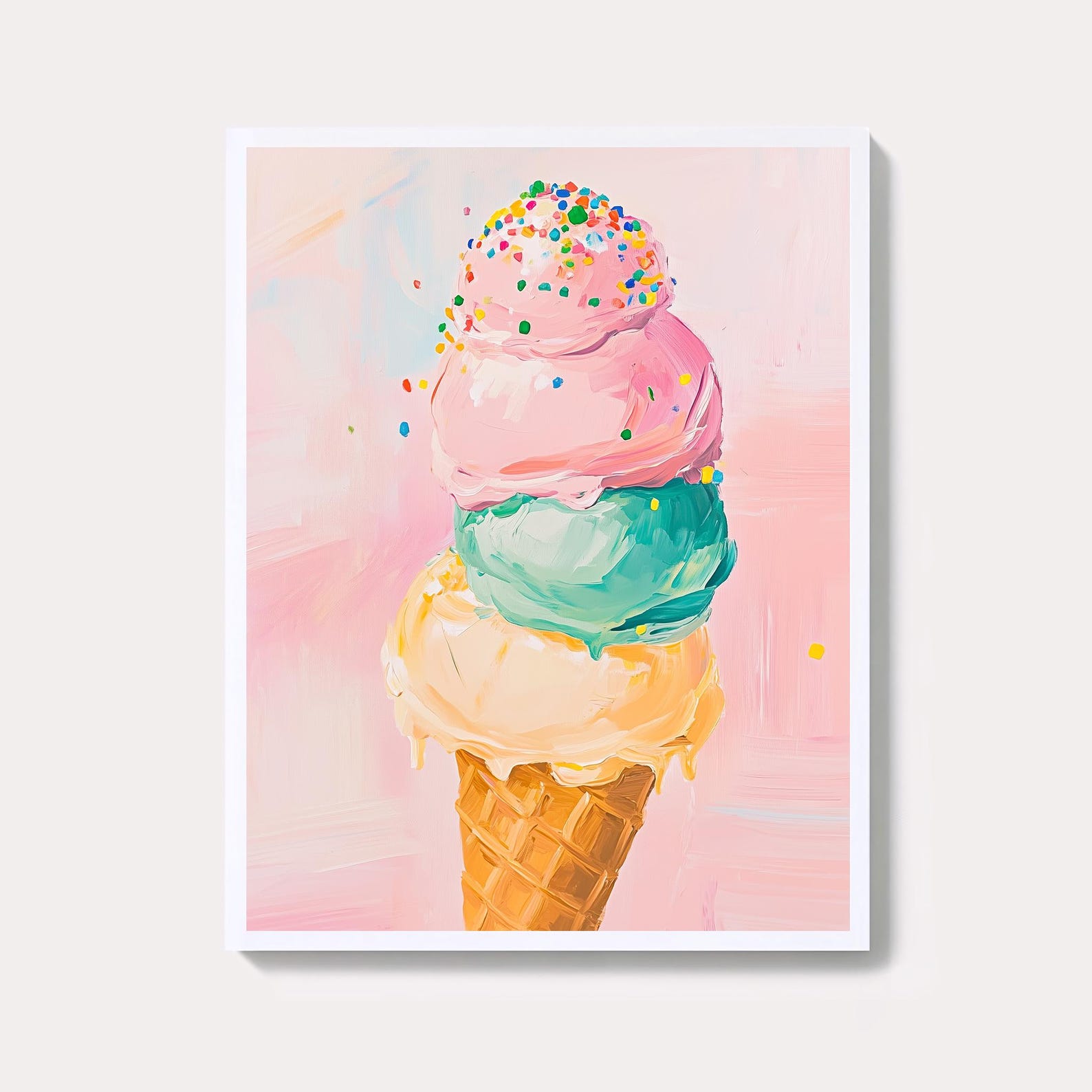 Pastel Ice Cream Summer Painting | Vintage Foodie Wall Art Print