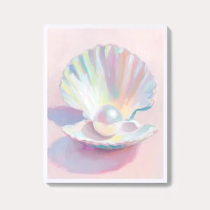 Pastel Pearl Seashell Art Print | Coastal Wall Decor for Mermaid Girls&#39; Room | Beach House Oyster Digital Download