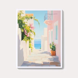 Vintage Coastal Print: Pastel Pink European Painting (Digital Download)