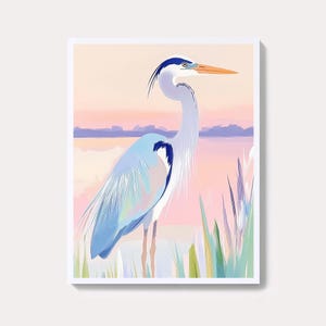 Pastel Heron Painting: Coastal Bird Art Print (Digital Download)