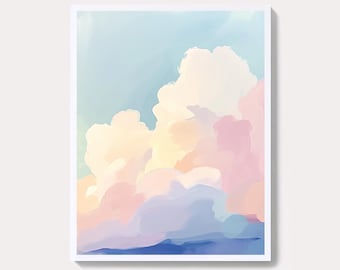 Impresión artística de paisaje de nubes pastel: Acuarela de cielo abstracto (descarga digital)
