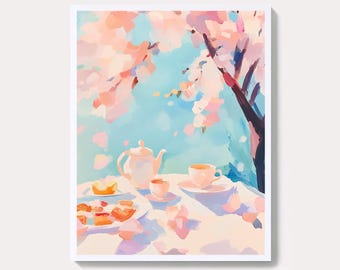Sakura Picknick Gemälde: Japanische Kirschblüte Wandkunst (Digitaler Download)