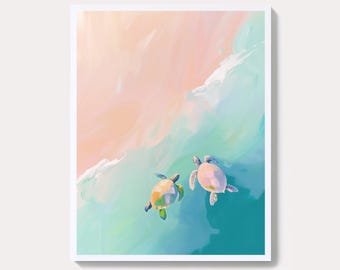 Pastel Sea Turtles Art Print: Coastal Beach House Decor (Digital Download)