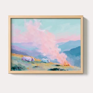 Pastel Mountain Landscape Print: Oversized Living Room Wall Art (Digital Download