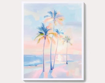 Tropischer Sonnenuntergang Palme Druck: Küstenstrand Wandkunst (Digitaler Download)