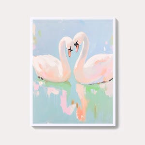 Pastel Swan Painting | Vintage Nursery Wall Art Print | Antique Farmhouse Animal Printable | Girly Pastel Digital Download