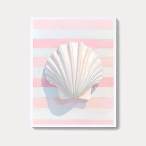 Pink & White Scallop Seashell Art Print | Coastal Wall Decor | Mermaid Girls&#39; Room Printable | Girly Beach House Digital Download