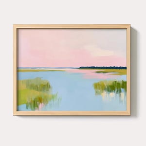 Pastel Marsh Sunset Art Print | Lowcountry Coastal Watercolor Painting | Carolina Beach House Printable | Digital Download