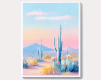 Kaktus Wüste Blumen Gemälde: Pastell südwestlichen Wandkunst (Digitaler Download)