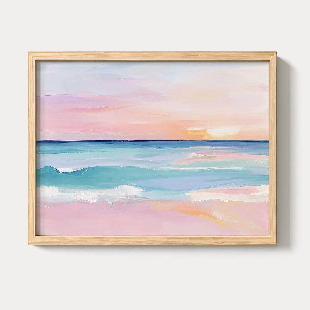 Pastel Ocean Sunset Seascape Painting | Coastal Beach House Wall Art ...