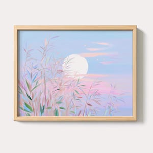 Pastel Moonrise Painting: Dreamy Night Sky Wall Art (Digital Download