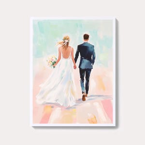 Aquarel bruidspaar schilderij | Pastelkleurige muur uitnodigingskaart | Afdrukbare romantische ceremonie digitale download | Girly Junk Journal Craft