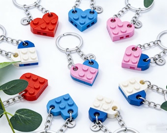 Juego de llaveros de corazón con iniciales Lego personalizados, llaveros con iniciales a juego para ella/amiga/pareja, regalo de San Valentín, regalo para novio o novia.