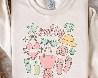 Salty Summer Beach Essentials PNG SVG, Oyster Design, Trendy Summer Png, Beach Png, Aesthetic Summer, Coastal Aesthetic, Summer Vibes Svg