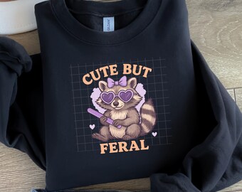 Cute But Feral PNG, Funny Raccoon With Bow Png, Adult Humor Png, Summer Retro Shirt Design, Feral Girl Clipart, Feral Raccoon Sublimation