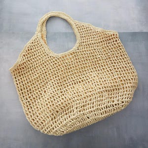 Handmade Large Crochet Beach Bag – Summer Shoulder Tote with Paper Raffia – Boho Straw Bag – Vacation Bag – Travel Tote Bag