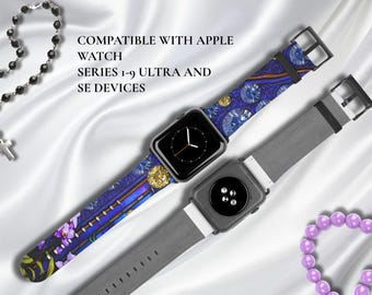 Boho bloemen vegan leren Apple Watch-band