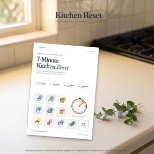 Kitchen Reset ADHD Printable, A4 & US Letter, 7-Minute Cleaning Workbook, Low Energy Micro Sessions, Dopamine Menu