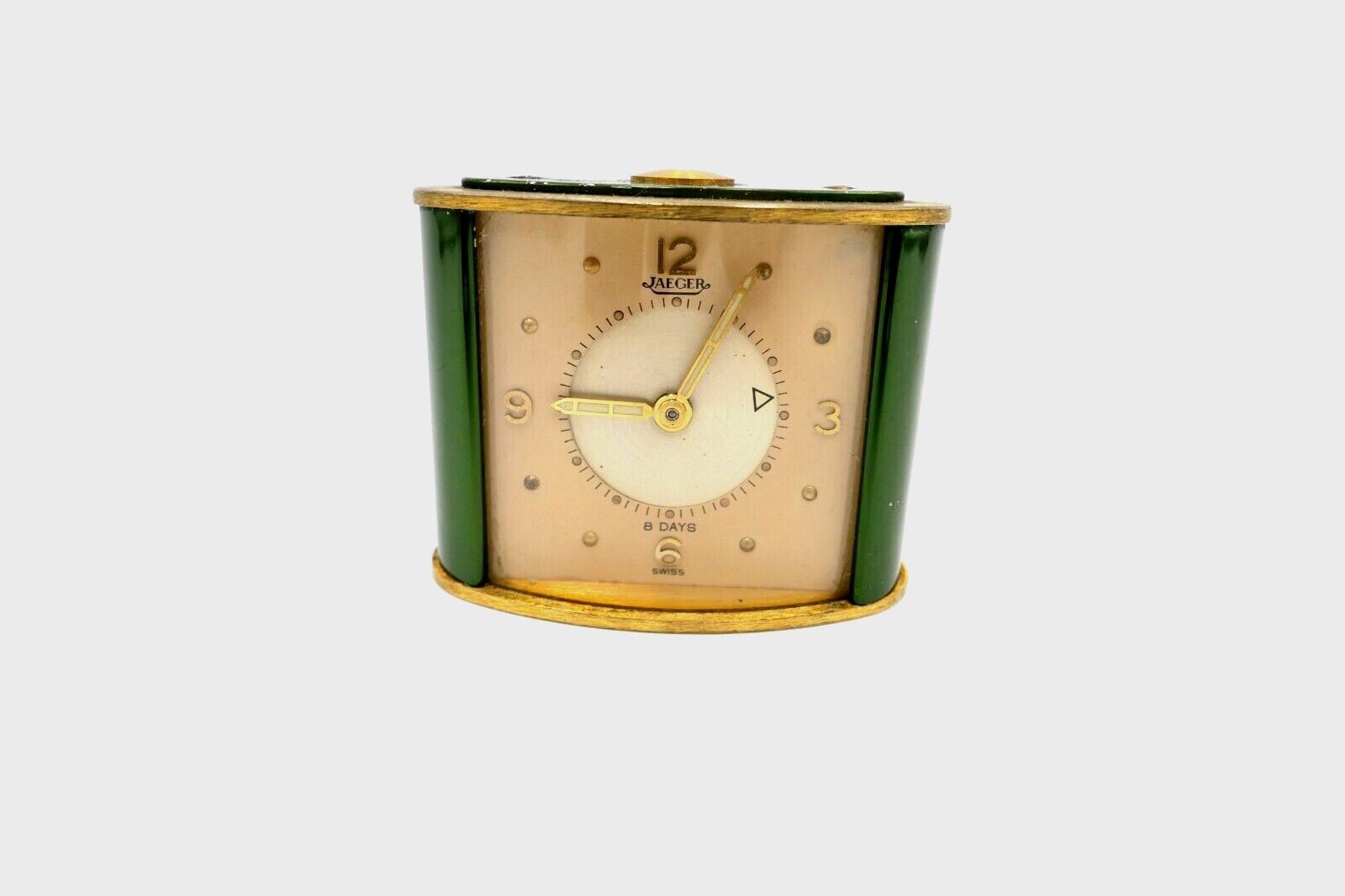 Small JAEGER Travel Alarm Clock 8 Days 1950s Green Cal. 219