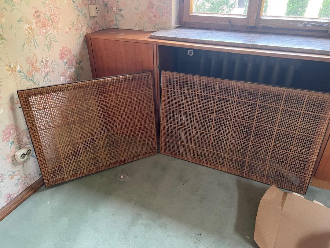 Old Radiator Cover Vintage Radiator Cover, Heating Cover, 1930s, 40s, 50s, Brass, Rattan ...