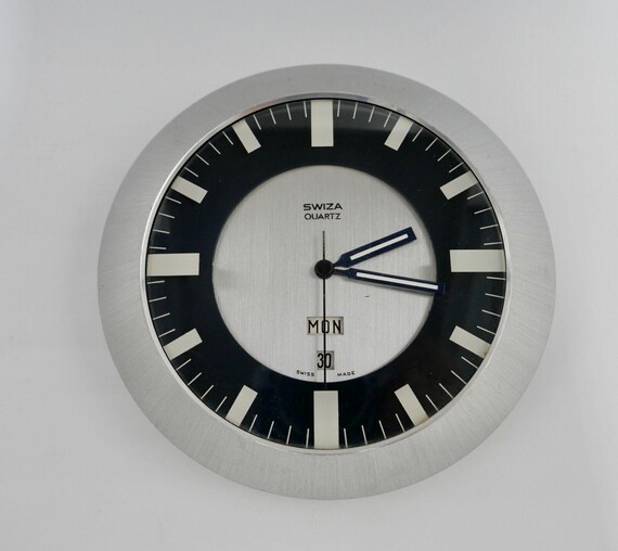 Rare SWIZA wall clock with calendar DAY DATE Quartz