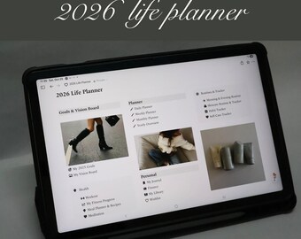 Livsplanerare för Notion 2026 | Allt-i-ett digital instrumentpanel med mål, vanor, produktivitet, välbefinnande och mer