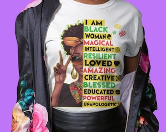 T-shirt Je suis une femme noire, fierté afro-américaine, t-shirt du mois de l'histoire des Noirs