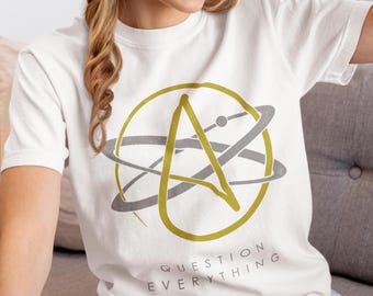 Atheist Logo Atheism T Shirt - Science Question Everything, Unisex Tee, Graphic Design, Philosophy Gift, Rationalist Apparel, Non-Believer