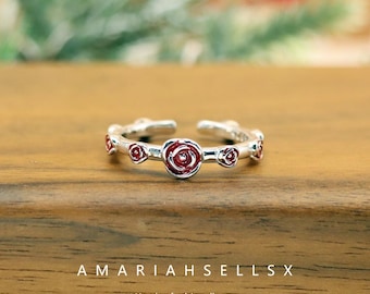 Sweet and Edgy Rose S925 Sterling Silver Adjustable Ring