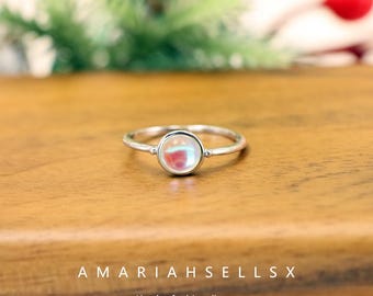 Round Moonstone Ring for Women Dainty Minimalist Jewelry Adjustable Stacking Ring Gift for Her S925 Sterling Silver Ring