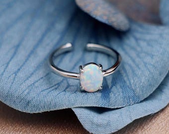 New Style S925 Silver White Australian Opal Heart - shaped Ring, Fashionable Open Ring