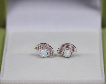 Pendientes de ópalo en plata de ley S925, pendientes de ópalo en forma de abanico semicircular.
