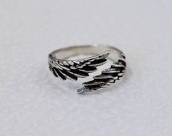 S925 Silver Ring, Simple Wing and Feather Index Finger Ring