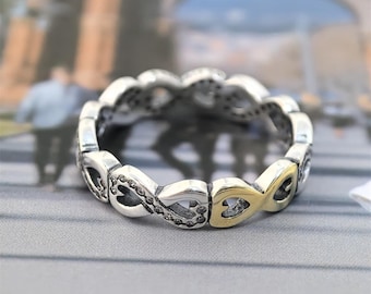 Pandora Two Tone Infinity Ring Brand  Cz Silver & Gold