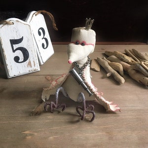 Whimsical Art Crow Doll: Primitive Cotton Fabric Creature