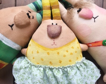 Stuffed Animal Rabbit Doll, Rag Doll, Primitive Rabbit, Primitive Doll, Rabbit Bunny Doll