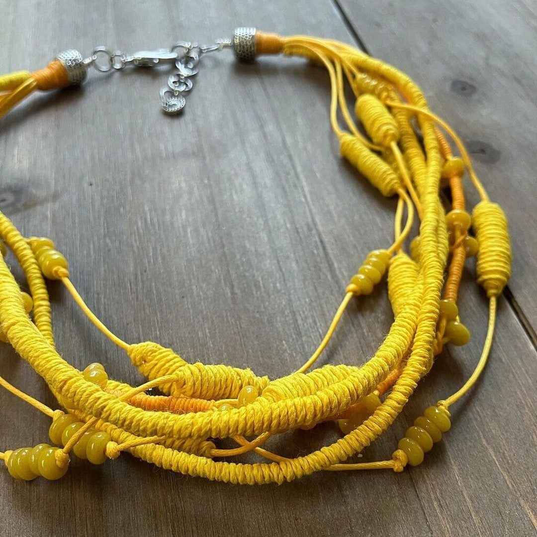 Wearable Art Necklace Multistrand Necklace Linen Necklace Etsy