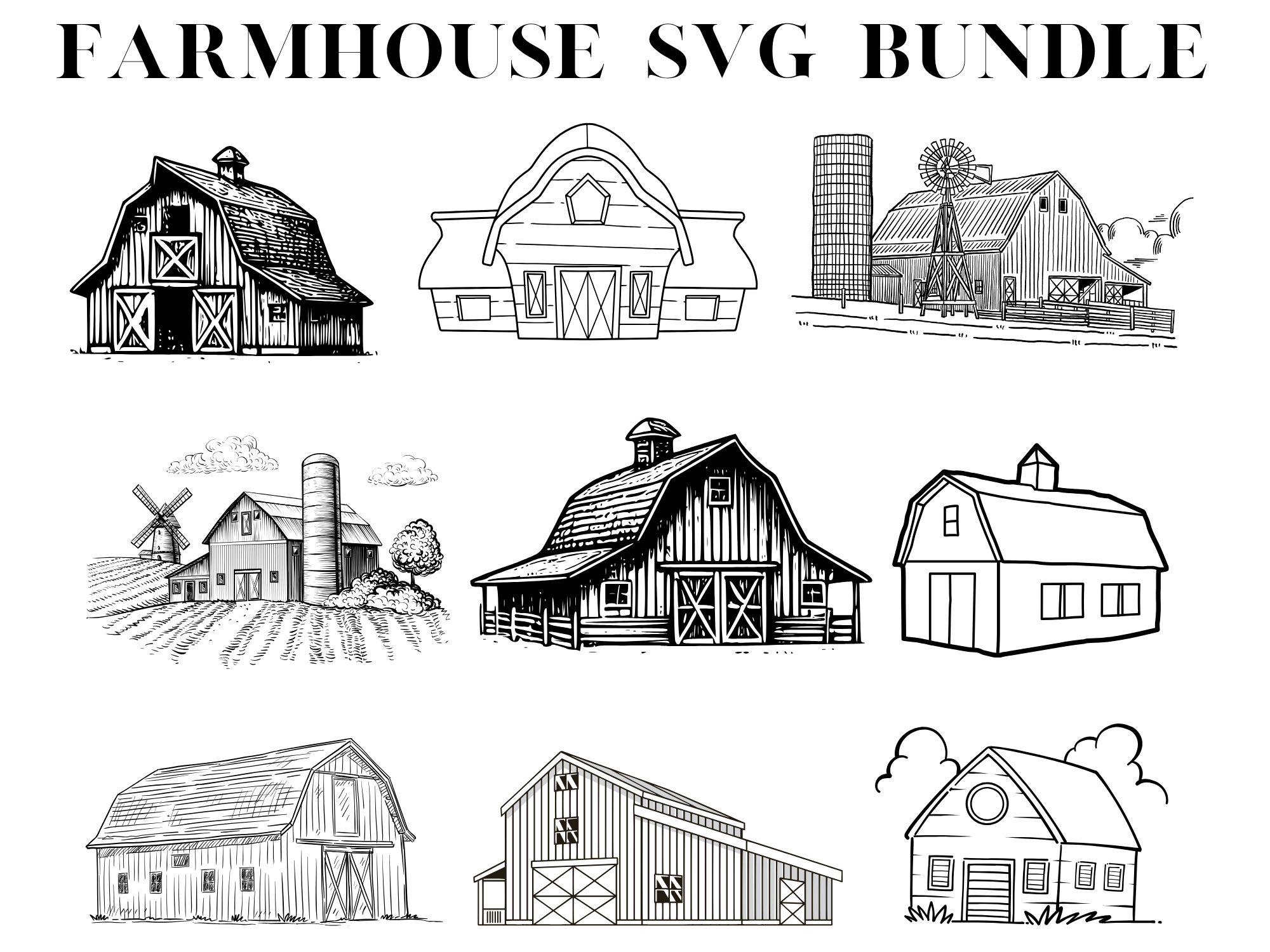 Farmhouse SVG Bundle, Rustic Barn Png, Farmhouse Cut Files, Country Farm, Vintage Barn Silhouette, Barn Farmhouse Svg ,Country Farm Svg