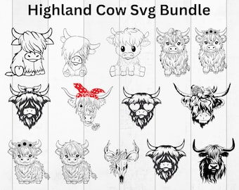 ハイランド牛のSVGバンドル、ハイランド牛のシャツSVG、ハイランド牛のPNG、かわいいハイランド牛のタンブラーのデザイン、ハイランドの赤ちゃん牛の頭のデジタルダウンロード