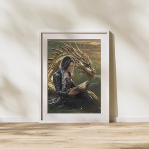 Fourth Wing Inspired Print - Fantasy Wall Art Print, Matte Vertical Posters, Dragon Wall Art,  Violet and Andarna, Book Lover Gift