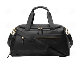 Men's Black Leather Duffel Bag 22" Travel Gym Weekender Overnight, Shoe Compartment, Unisex RomfitSports