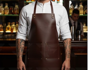 Leather Black Apron - Gardening, Hairstyling, Cooking, BBQ, Barber, Barista, Professional Work Apron