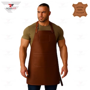 Handmade Brown Leather Apron: BBQ, Woodworking, Bartender - Adjustable Straps
