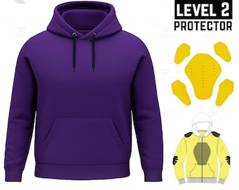 Paarse motorhoodie van kevlar: CE-beschermingsniveau 2, pasvorm uniseks, meerijder