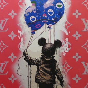 Litografia DEATH NYC "FRAMED" edição limitada "Mickey Mouse com balões Murakami de fundo Louis Vuitton" selo 3D C.O.A. certificado