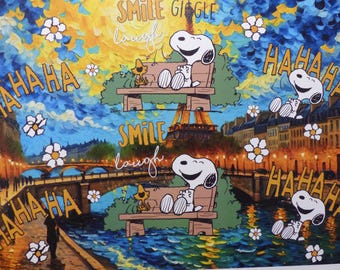 DEATH NYC &quot;FRAMED&quot; Lithograph limited edition &quot;Laughing Snoopy in Paris on the Seine&quot; 3D Seal, C.O.A. Certificate