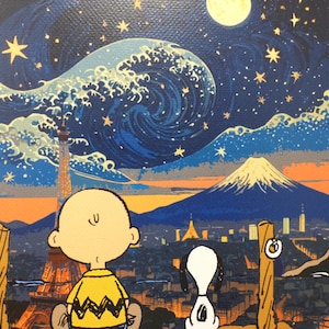 Litografia DEATH NYC "FRAMED" edição limitada "SnoopyWoodstock com fundo Fujiyama" selo 3D, C.O.A. certificado