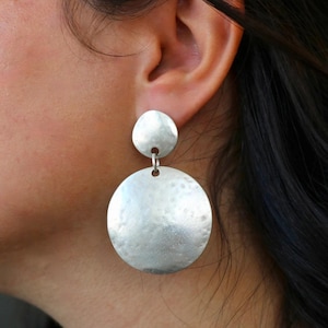 Silver Disc Earrings, Circle Earrings, Large Disc Earrings, Round Dangle Earring, Statement Earrings, Christmas Gift, ZM270 - E157