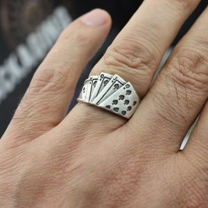 Bague poker, bague carte à jouer, bague as de pique, bague joker, symboles de cartes poker, bague streetwear, bague blackjack, décoration poker, R449